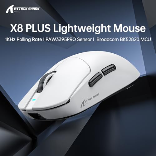 MAMBASNAKE Attack Shark X8PLUS Kabellose Gaming-Maus, PixArt PAW3395PRO-Sensor, 40000 DPI, BT/2,4 GHz/Wired, 55g Superleichte Maus, Doppelschichtige PTFE-Füße, for PC/Xbox/Mac (White et Grip Tape) Bild 2