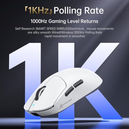 MAMBASNAKE Attack Shark X8PLUS Kabellose Gaming-Maus, PixArt PAW3395PRO-Sensor, 40000 DPI, BT/2,4 GHz/Wired, 55g Superleichte Maus, Doppelschichtige PTFE-Füße, for PC/Xbox/Mac (White et Grip Tape) Bild 6