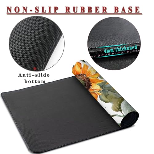 Mauspad XXL 1400x800x4mm Wasserdicht Schreibtischunterlage rutschfeste Speed Gaming Mousepad Sunflower (3) Groß Desk Mouse Mat Maus Pad, Schreibtisch Unterlage Deko für PC, Laptop, Home Office Bild 3
