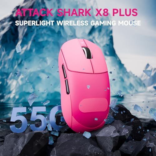 ATTACK SHARK X8 Serie Kabellose Gaming-Maus, 55–65 g Superleicht, PixArt PAW3395/3950 Sensor, BT/2.4G Wireless & USB, bis zu 42.000 DPI, C06 Ultra LED-Kabel (Rosa + Aufkleber, X8 Plus) Bild 2