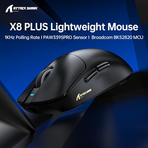 MAMBASNAKE Attack Shark X8PLUS Kabellose Gaming-Maus, PixArt PAW3395PRO-Sensor, 40000 DPI, BT/2,4 GHz/Wired, 55g Superleichte Maus, Doppelschichtige PTFE-Füße, für PC/Xbox/PS/Mac (Schwarz) Bild 2
