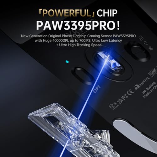 MAMBASNAKE Attack Shark X8PLUS Kabellose Gaming-Maus, PixArt PAW3395PRO-Sensor, 40000 DPI, BT/2,4 GHz/Wired, 55g Superleichte Maus, Doppelschichtige PTFE-Füße, für PC/Xbox/PS/Mac (Schwarz) Bild 4