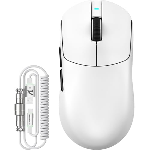 ATTACK SHARK X8 Serie Kabellose Gaming-Maus, 55–65 g Superleicht, PixArt PAW3395/3950 Sensor, BT/2.4G Wireless & USB, bis zu 42.000 DPI, C06 Ultra LED-Kabel (Weiß, X8 Plus) Bild 1