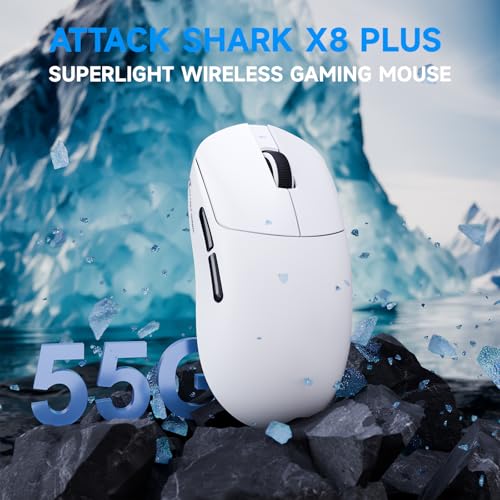ATTACK SHARK X8 Serie Kabellose Gaming-Maus, 55–65 g Superleicht, PixArt PAW3395/3950 Sensor, BT/2.4G Wireless & USB, bis zu 42.000 DPI, C06 Ultra LED-Kabel (Weiß, X8 Plus) Bild 2