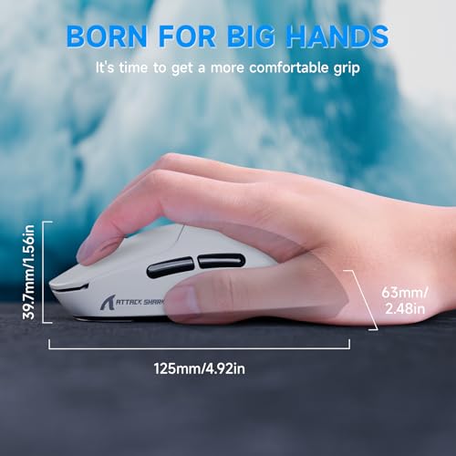 ATTACK SHARK X8 Serie Kabellose Gaming-Maus, 55–65 g Superleicht, PixArt PAW3395/3950 Sensor, BT/2.4G Wireless & USB, bis zu 42.000 DPI, C06 Ultra LED-Kabel (Weiß, X8 Plus) Bild 5