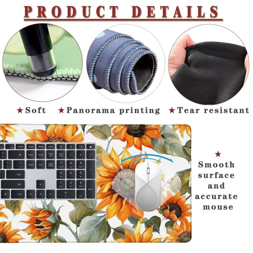 Mauspad XXL 900x600x4mm Wasserdicht Schreibtischunterlage Rutschfeste Speed Gaming Mousepad Sunflower (3) Groß Desk Mouse Mat Maus Pad, Schreibtisch Unterlage Deko für PC, Macbook, Laptop, Home Office Bild 4