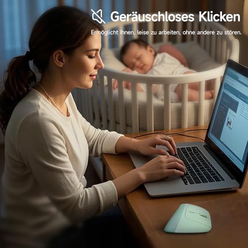 SANWA Ergonomische Maus (2.4G Kabellos + 2 Bluetooth), Leise Klicks Vertikale Maus mit Handballenauflage, 1000-4000 DPI, Computermaus für Große Hände, Kompatibel mit Win, Mac, PC, Laptop, Grün Bild 6