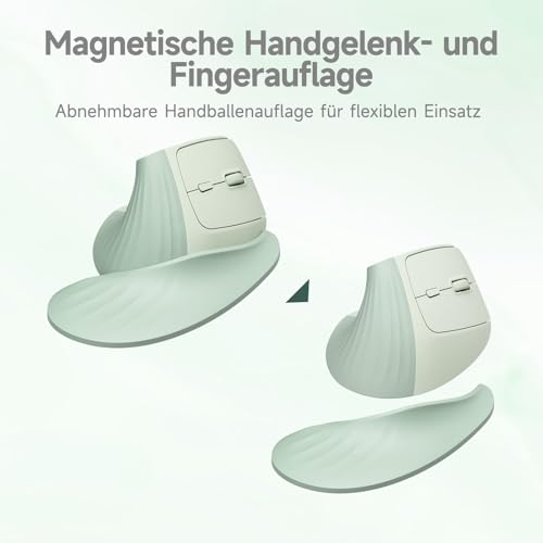 SANWA Ergonomische Maus (2.4G Kabellos + 2 Bluetooth), Leise Klicks Vertikale Maus mit Handballenauflage, 1000-4000 DPI, Computermaus für Große Hände, Kompatibel mit Win, Mac, PC, Laptop, Grün Bild 7