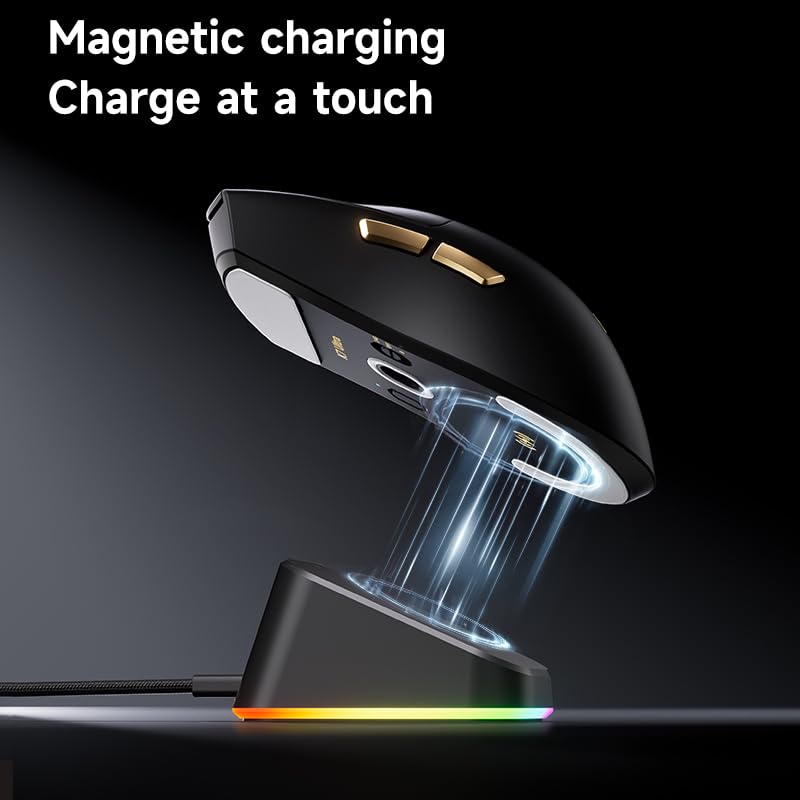 Hyekit MCHOSE K7 Ultra Wireless Esports Gaming Maus mit magnetischer Ladestation, PAW3950 optischer Sensor, Dual 8K Polling, 42K DPI, 59g leicht, 5 programmierbare Tasten, 130 Stunden Akku (Schwarz) Bild 2