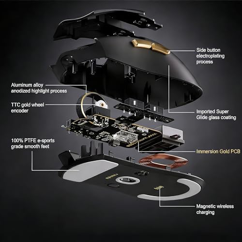 Hyekit MCHOSE K7 Ultra Wireless Esports Gaming Maus mit magnetischer Ladestation, PAW3950 optischer Sensor, Dual 8K Polling, 42K DPI, 59g leicht, 5 programmierbare Tasten, 130 Stunden Akku (Schwarz) Bild 4