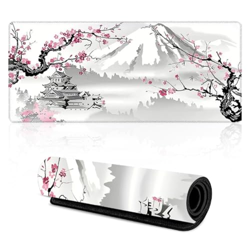 EXIN DECHEN Gaming Mousepad XXL, 900x400mm Weiß Kirschblüten Mousepad Extended Large Pc Unterlage Schreibtisch rutschfest Mauspad Japan Style für Gaming, Büro, Homeoffice, PC, MacBook, Laptop Bild 1