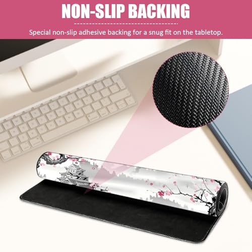EXIN DECHEN Gaming Mousepad XXL, 900x400mm Weiß Kirschblüten Mousepad Extended Large Pc Unterlage Schreibtisch rutschfest Mauspad Japan Style für Gaming, Büro, Homeoffice, PC, MacBook, Laptop Bild 3