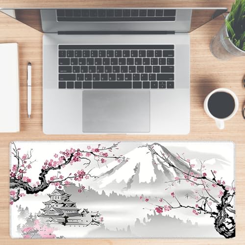 EXIN DECHEN Gaming Mousepad XXL, 900x400mm Weiß Kirschblüten Mousepad Extended Large Pc Unterlage Schreibtisch rutschfest Mauspad Japan Style für Gaming, Büro, Homeoffice, PC, MacBook, Laptop Bild 6