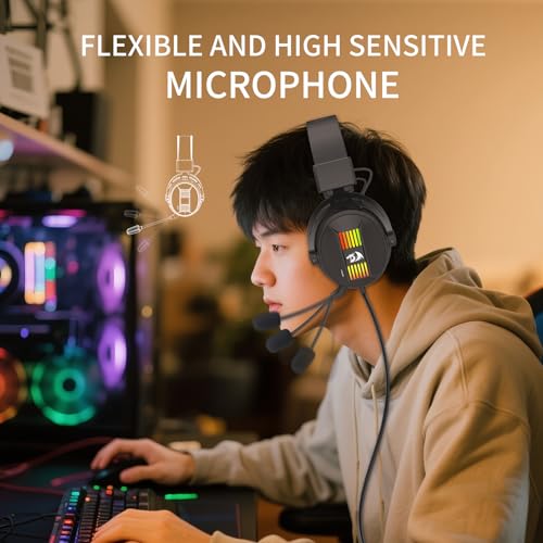 Redragon H375 Kabelgebundenes Gaming-Headset, 53-mm-Treiber, 7.1-Surround-Sound, abnehmbares Mikrofon mit Geräuschunterdrückung, USB-Computer-Headset mit RGB, leichtes Design für PC/Laptop/PS4 Bild 5