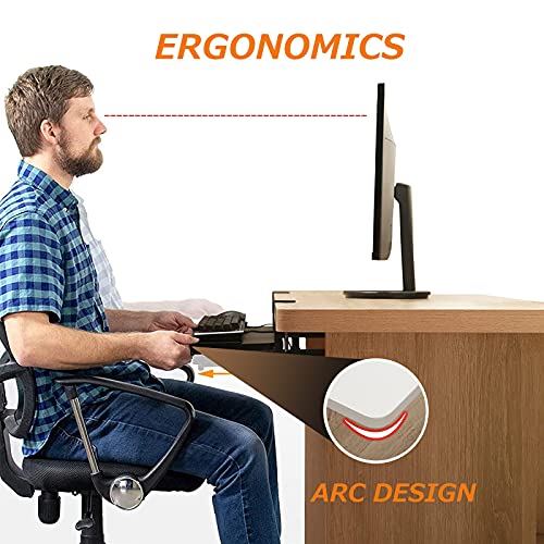 Tastaturablage unter dem Schreibtisch, stabile Holz-Tastatur- und Maus-Plattform, 23 kg Tragkraft, glatte Gleitschiene, Ahorn-Finish, perfekt für Home Office und Gaming Bild 6