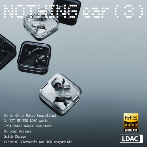 Nothing Ear (3) Kabellose In-Ear Kopfhörer, Adaptive Geräuschunterdrückung, LDAC Hi-Res Audio, Super Mic, IP54, Schnellladen, Bis zu 22 Std. Akkulaufzeit, Kompatibel mit Android & iOS – Schwarz Bild 4