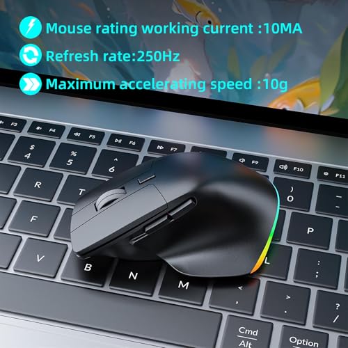 Fockety Ergonomische Maus, 2,4 -GHz -RGB -Wiederaufladbare Bluetooth Vertikale Drahtlose Maus mit 800/1200/1600 DPI, 6 Tasten, Computermaus für Laptop, Desktop, PC (Schwarz) Bild 2