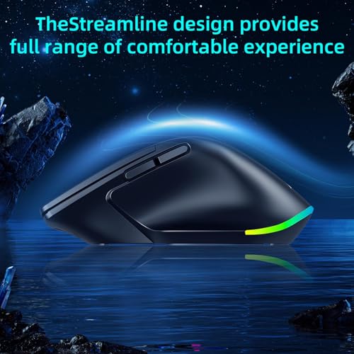 Fockety Ergonomische Maus, 2,4 -GHz -RGB -Wiederaufladbare Bluetooth Vertikale Drahtlose Maus mit 800/1200/1600 DPI, 6 Tasten, Computermaus für Laptop, Desktop, PC (Schwarz) Bild 3