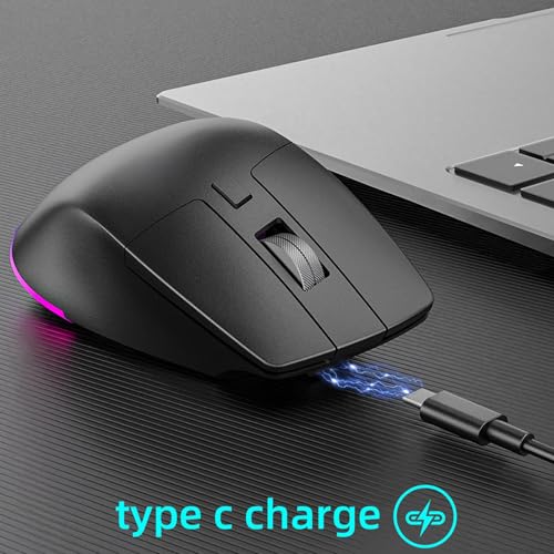 Fockety Ergonomische Maus, 2,4 -GHz -RGB -Wiederaufladbare Bluetooth Vertikale Drahtlose Maus mit 800/1200/1600 DPI, 6 Tasten, Computermaus für Laptop, Desktop, PC (Schwarz) Bild 6