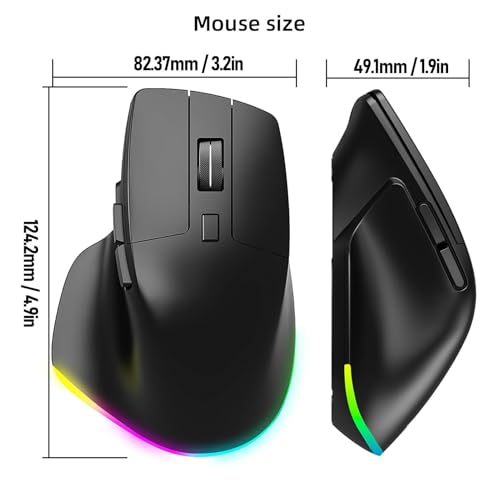 Fockety Ergonomische Maus, 2,4 -GHz -RGB -Wiederaufladbare Bluetooth Vertikale Drahtlose Maus mit 800/1200/1600 DPI, 6 Tasten, Computermaus für Laptop, Desktop, PC (Schwarz) Bild 7
