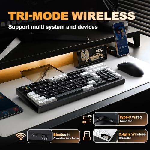 YUNZII AL98 QMK/VIA Kabellose Mechanische Gaming Tastatur, Vollaluminium,BT/2,4 GHz/USB-C,Hot-Swap Linear-Schalter Gasket 1800-Layout,RGB für Windows/Mac (Schwarz, Cocoa Cream V2 Linear) Bild 3
