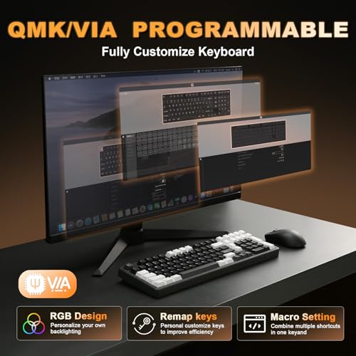 YUNZII AL98 QMK/VIA Kabellose Mechanische Gaming Tastatur, Vollaluminium,BT/2,4 GHz/USB-C,Hot-Swap Linear-Schalter Gasket 1800-Layout,RGB für Windows/Mac (Schwarz, Cocoa Cream V2 Linear) Bild 4