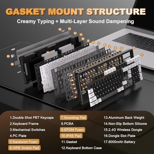 YUNZII AL98 QMK/VIA Kabellose Mechanische Gaming Tastatur, Vollaluminium,BT/2,4 GHz/USB-C,Hot-Swap Linear-Schalter Gasket 1800-Layout,RGB für Windows/Mac (Schwarz, Cocoa Cream V2 Linear) Bild 5