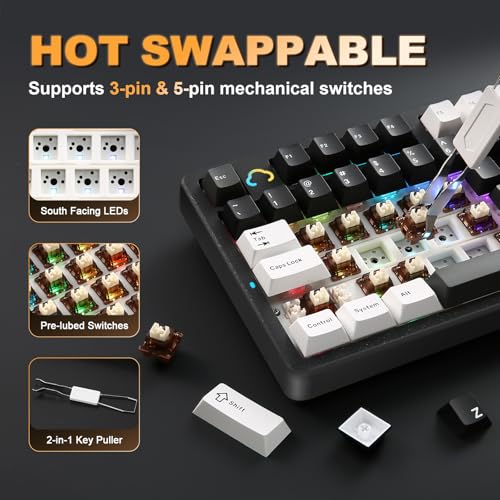 YUNZII AL98 QMK/VIA Kabellose Mechanische Gaming Tastatur, Vollaluminium,BT/2,4 GHz/USB-C,Hot-Swap Linear-Schalter Gasket 1800-Layout,RGB für Windows/Mac (Schwarz, Cocoa Cream V2 Linear) Bild 6