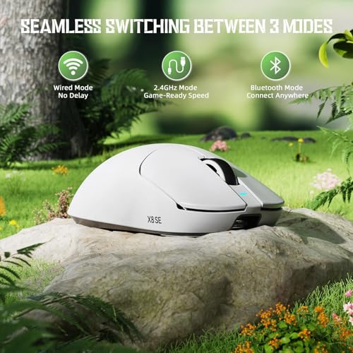 ATTACK SHARK X8 SE Kabellose Gaming-Maus, 55g Ultraleicht, PAW3311 Sensor, BK52820 Chip, 25.000 DPI, BT/2,4G/USB-C, 80 Mio. Klicks, 500mAh Akku, Treiber für PC/Mac-Weiß Bild 3