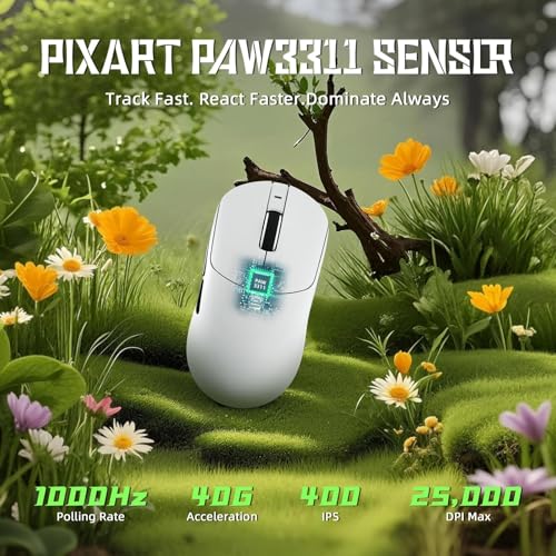 ATTACK SHARK X8 SE Kabellose Gaming-Maus, 55g Ultraleicht, PAW3311 Sensor, BK52820 Chip, 25.000 DPI, BT/2,4G/USB-C, 80 Mio. Klicks, 500mAh Akku, Treiber für PC/Mac-Weiß Bild 5