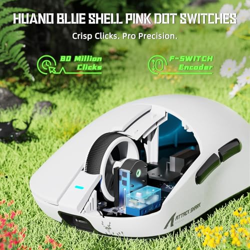ATTACK SHARK X8 SE Kabellose Gaming-Maus, 55g Ultraleicht, PAW3311 Sensor, BK52820 Chip, 25.000 DPI, BT/2,4G/USB-C, 80 Mio. Klicks, 500mAh Akku, Treiber für PC/Mac-Weiß Bild 6