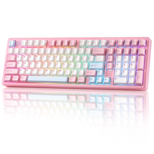 YUNZII AL98 QMK/VIA Kabellose Mechanische Gaming Tastatur, Vollaluminium,BT/2,4 GHz/USB-C,Hot-Swap Linear-Schalter Gasket 1800-Layout,RGB für Windows/Mac (Rosa, Milk V2 Linear) Bild 1