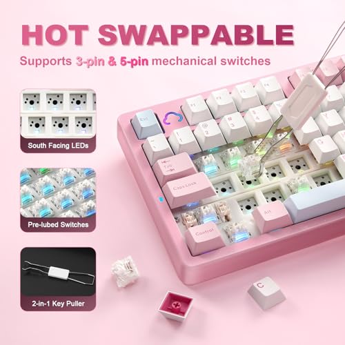YUNZII AL98 QMK/VIA Kabellose Mechanische Gaming Tastatur, Vollaluminium,BT/2,4 GHz/USB-C,Hot-Swap Linear-Schalter Gasket 1800-Layout,RGB für Windows/Mac (Rosa, Milk V2 Linear) Bild 6