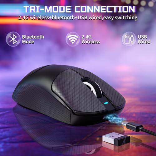 MAMBASNAKE X Attack Shark X8SE 55g ultraleichte kabellose Gaming-Maus mit Band–25000 DPI,PAW3311 Sensor,Tri-Mode BT/2,4G/USB-C,80 Mio Klicks,40G Beschleunigung,500mAh,Web-Treiber,für Win/Mac–Schwarz Bild 3