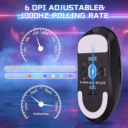 MAMBASNAKE X Attack Shark X8SE 55g ultraleichte kabellose Gaming-Maus mit Band–25000 DPI,PAW3311 Sensor,Tri-Mode BT/2,4G/USB-C,80 Mio Klicks,40G Beschleunigung,500mAh,Web-Treiber,für Win/Mac–Schwarz Bild 5
