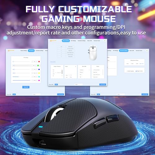 MAMBASNAKE X Attack Shark X8SE 55g ultraleichte kabellose Gaming-Maus mit Band–25000 DPI,PAW3311 Sensor,Tri-Mode BT/2,4G/USB-C,80 Mio Klicks,40G Beschleunigung,500mAh,Web-Treiber,für Win/Mac–Schwarz Bild 6
