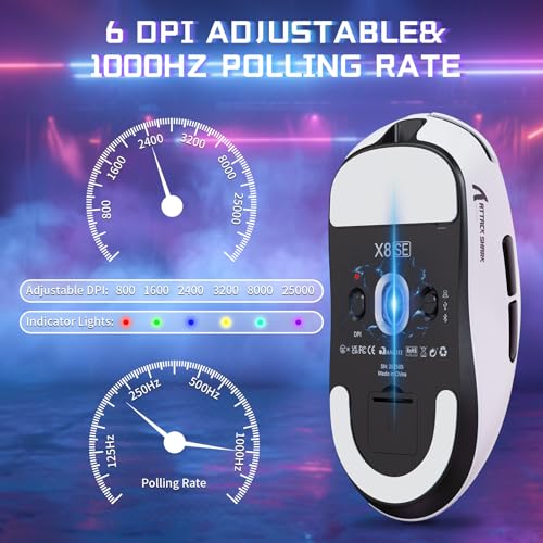 MAMBASNAKE X ATTACK SHARK X8SE 55g ultraleichte kabellose Gaming Maus–bis zu 25000 DPI,PixArt PAW3311-Sensor,Tri-Mode BT/2,4G/USB-C,80 Mio Klicks,40G Beschleunigung,500mAh,Web-Treiber,für Win/Mac–Weiß Bild 5