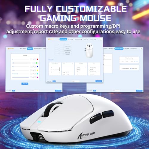 MAMBASNAKE X ATTACK SHARK X8SE 55g ultraleichte kabellose Gaming Maus–bis zu 25000 DPI,PixArt PAW3311-Sensor,Tri-Mode BT/2,4G/USB-C,80 Mio Klicks,40G Beschleunigung,500mAh,Web-Treiber,für Win/Mac–Weiß Bild 6