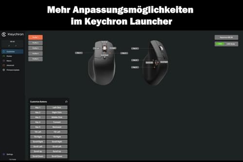 Keychron M6 8K Wireless Bluetooth/2.4 GHz/Kabelgebundene Optische Maus,8000Hz Leichtgewicht 86g Programmierbarer PixArt 3950 Sensor 26K DPI/ 650 IPS Für Windows Mac Linux (Schwarz) Bild 5
