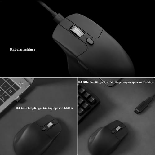 Keychron M6 8K Wireless Bluetooth/2.4 GHz/Kabelgebundene Optische Maus,8000Hz Leichtgewicht 86g Programmierbarer PixArt 3950 Sensor 26K DPI/ 650 IPS Für Windows Mac Linux (Schwarz) Bild 6