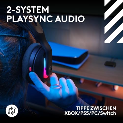 Logitech G Astro A20 X LIGHTSPEED, Kabelloses Gaming-Headset für PS5, Xbox, Nintendo Switch/Switch 2, PC mit 2-System PLAYSYNC AUDIO, Bluetooth, LIGHTSYNC RGB und 48-kHz-Boom-Mikrofon - Schwarz Bild 2