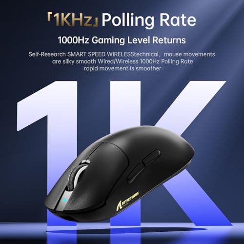 ATTACK SHARK X8SE Mouse for Large Hand, 55g Superlight, PixArt PAW3311 Gaming Sensor, BT/2.4G Wireless/Wired, Adjustable DPI up to 25000, 500mAh Battery (Black) Bild 2
