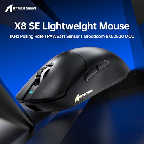ATTACK SHARK X8SE Mouse for Large Hand, 55g Superlight, PixArt PAW3311 Gaming Sensor, BT/2.4G Wireless/Wired, Adjustable DPI up to 25000, 500mAh Battery (Black) Bild 6