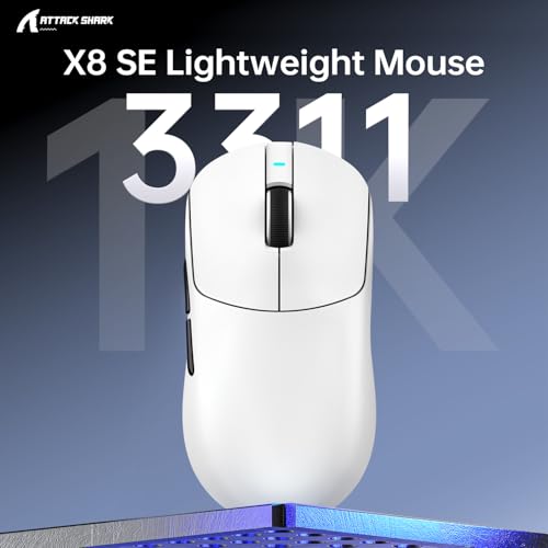 ATTACK SHARK X8SE Mouse for Large Hand, 55g Superlight, PixArt PAW3311 Gaming Sensor, BT/2.4G Wireless/Wired, Adjustable DPI up to 25000, 500mAh Battery (White) Bild 2