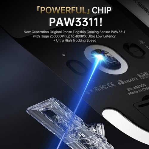 ATTACK SHARK X8SE Mouse for Large Hand, 55g Superlight, PixArt PAW3311 Gaming Sensor, BT/2.4G Wireless/Wired, Adjustable DPI up to 25000, 500mAh Battery (White) Bild 3