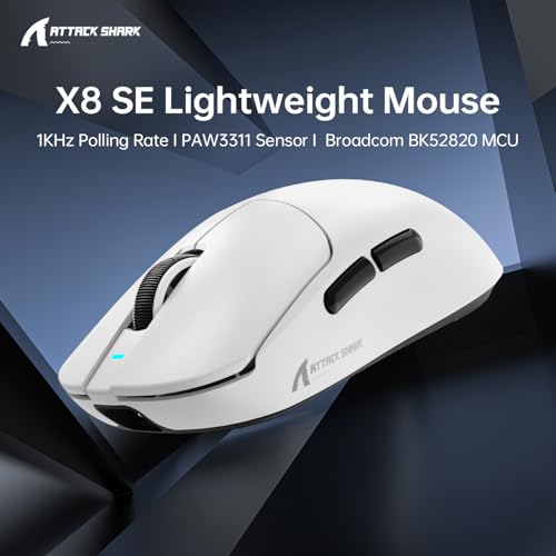 ATTACK SHARK X8SE Mouse for Large Hand, 55g Superlight, PixArt PAW3311 Gaming Sensor, BT/2.4G Wireless/Wired, Adjustable DPI up to 25000, 500mAh Battery (White) Bild 6