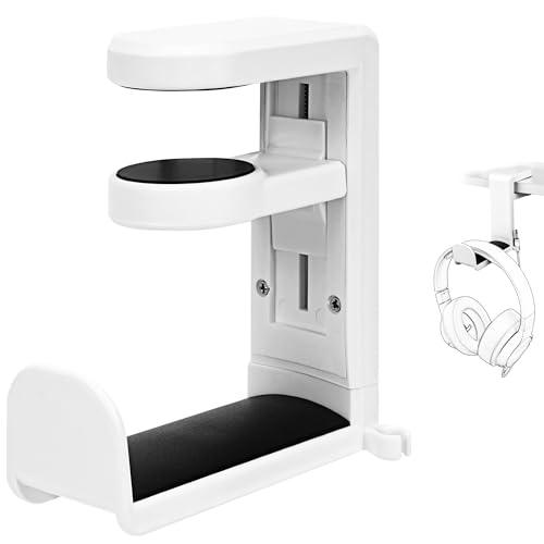 GEEKRIA Kopfhörerhaken unter dem Schreibtisch, 360° drehbarer Headset-Halter, verstellbare Schreibtischhalterung, platzsparender Gaming-Kopfhörerhalter (weiß) Bild 1
