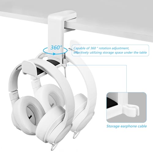 GEEKRIA Kopfhörerhaken unter dem Schreibtisch, 360° drehbarer Headset-Halter, verstellbare Schreibtischhalterung, platzsparender Gaming-Kopfhörerhalter (weiß) Bild 4