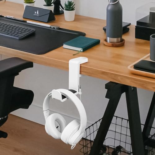 GEEKRIA Kopfhörerhaken unter dem Schreibtisch, 360° drehbarer Headset-Halter, verstellbare Schreibtischhalterung, platzsparender Gaming-Kopfhörerhalter (weiß) Bild 6
