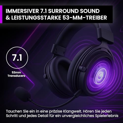 PREYON Gaming Headset mit Mikrofon Abnehmbar Klinke 3.5mm Kabel Kopfhörer für PS5 PC Xbox PS4 Nintendo - Head Set Kabelgebunden USB 7.1 Sound Klare Stimme E-Sport- Storm Fly II Schwarz Bild 3